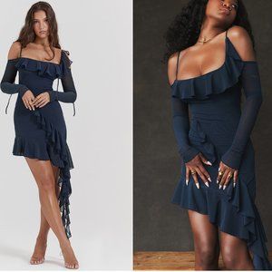 HOUSE OF CB 'Kiki' French Navy Ruffle Mini Dress NWOT